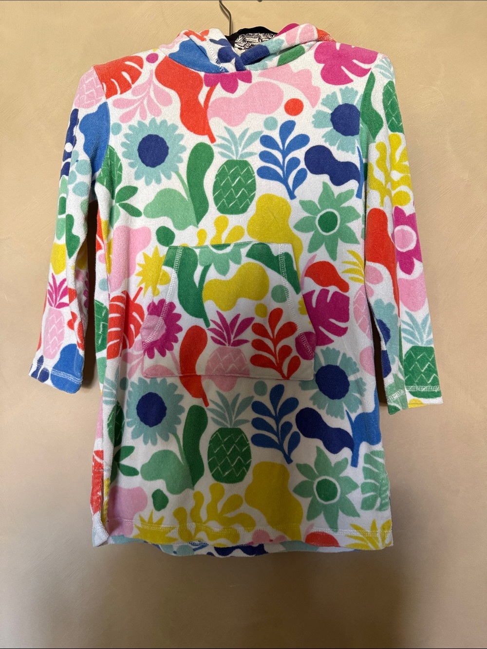 Mini Boden floral terry cloth hooded swim cover up size 7-8 y